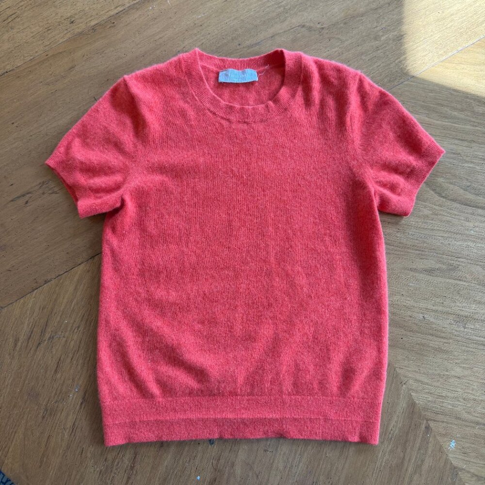Everlane The Cashmere Short Sleeve Crew Neck Sweater Tee Heathered Blood Orange